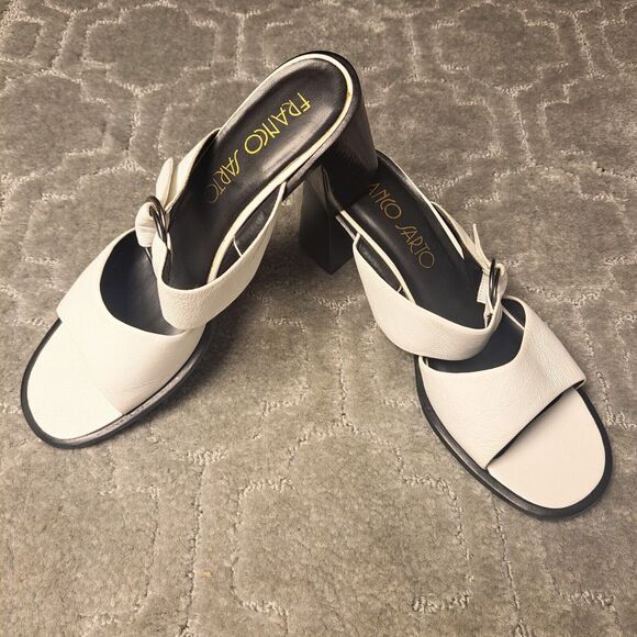 FRANCO SARTO Slip On Sandals WOMENS SIZE 8.5M white leather heeled open toe twee - Picture 2 of 12